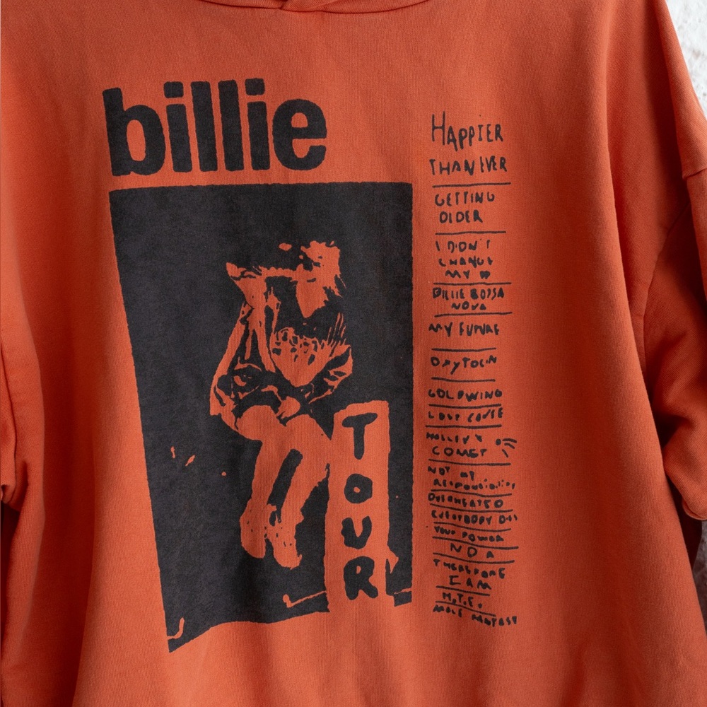 Billie Happier Than Ever Tour Graphic Orange Hoodie - Size XL - Picture 2 of 5
